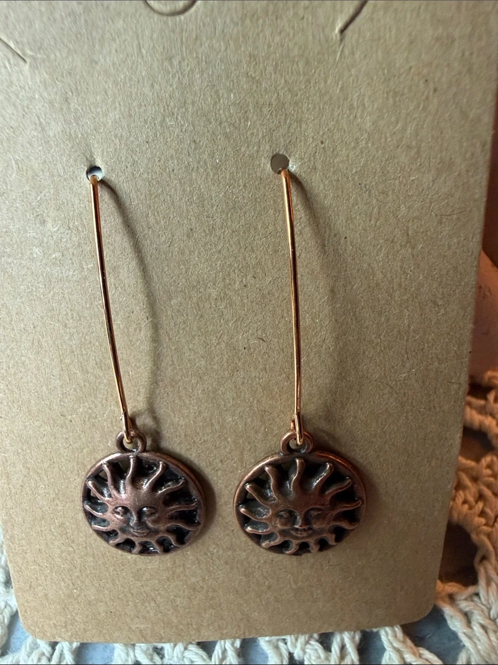 Sunface Drop Earrings in Antiqued Copper